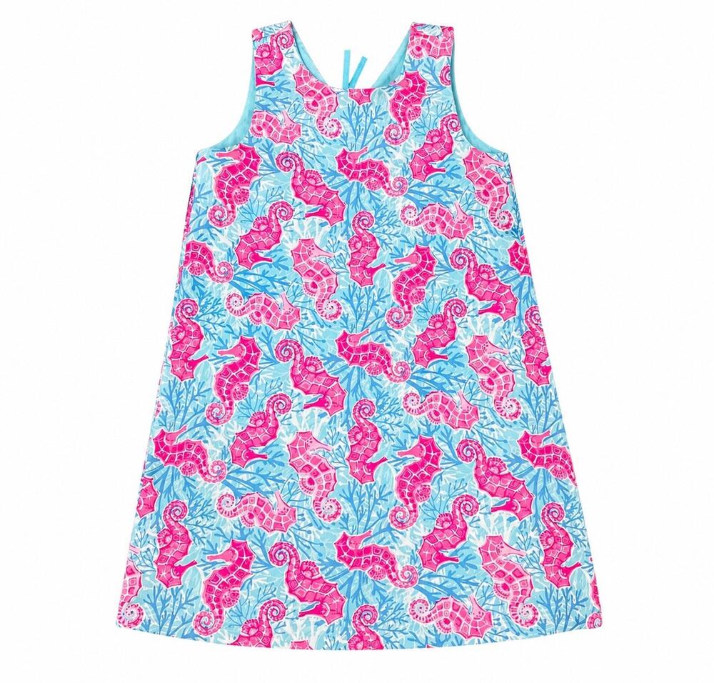 Lilly Pulitzer Girl’s Sleeveless Dress Size 7 Pink Blue Seahorses